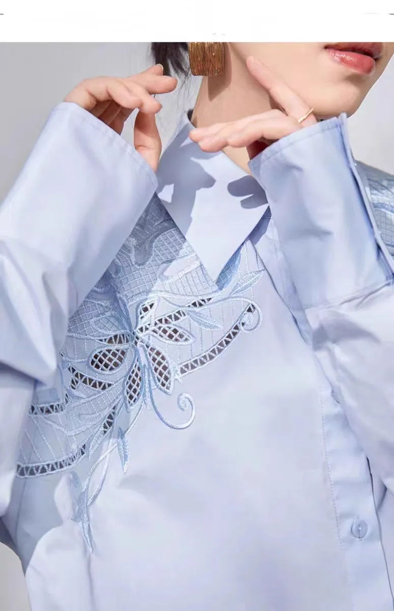 Laura – Embroidered Hollow-Out Mid-Length Blouse