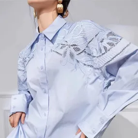 Laura – Embroidered Hollow-Out Mid-Length Blouse