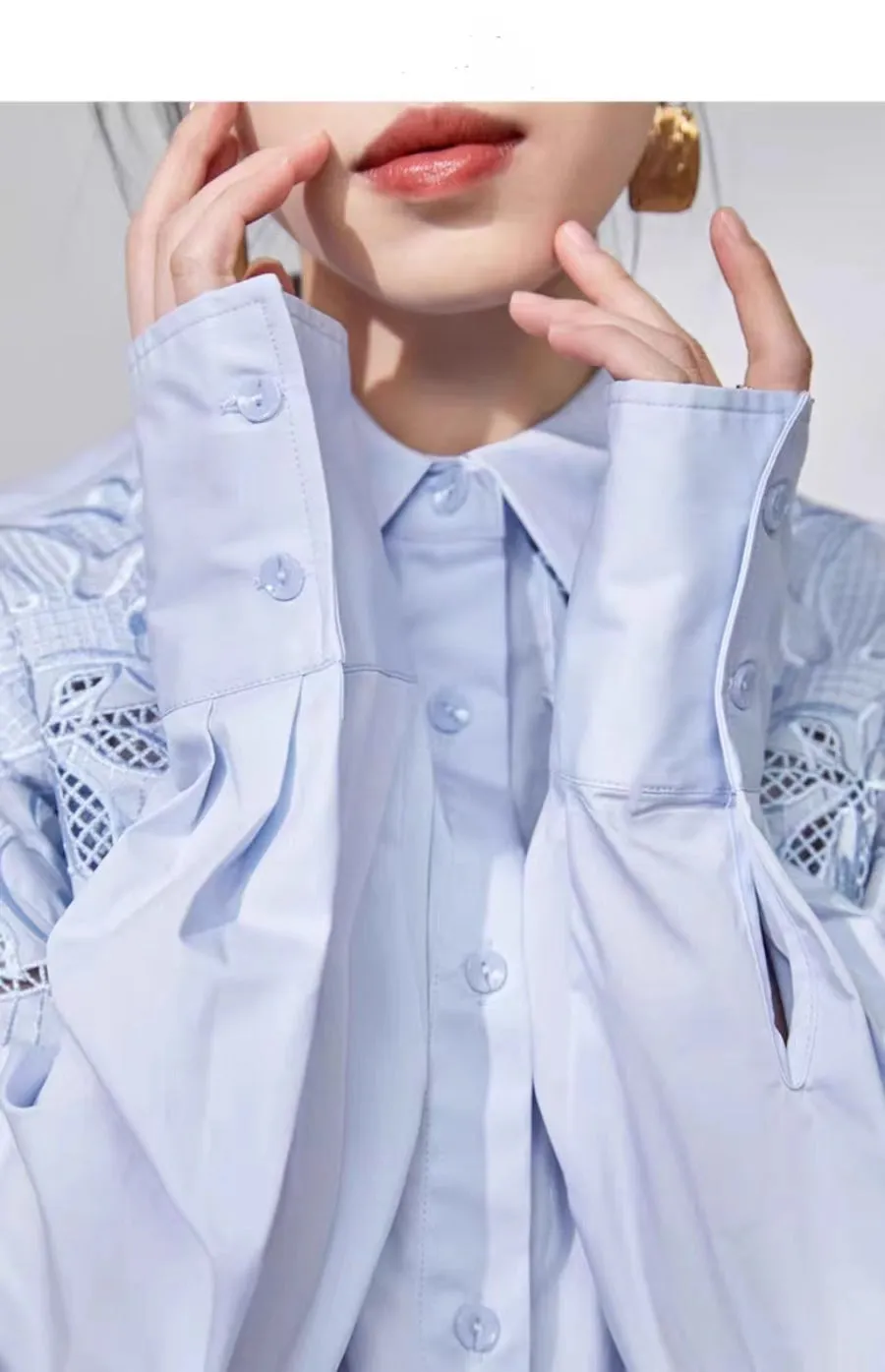 Laura – Embroidered Hollow-Out Mid-Length Blouse