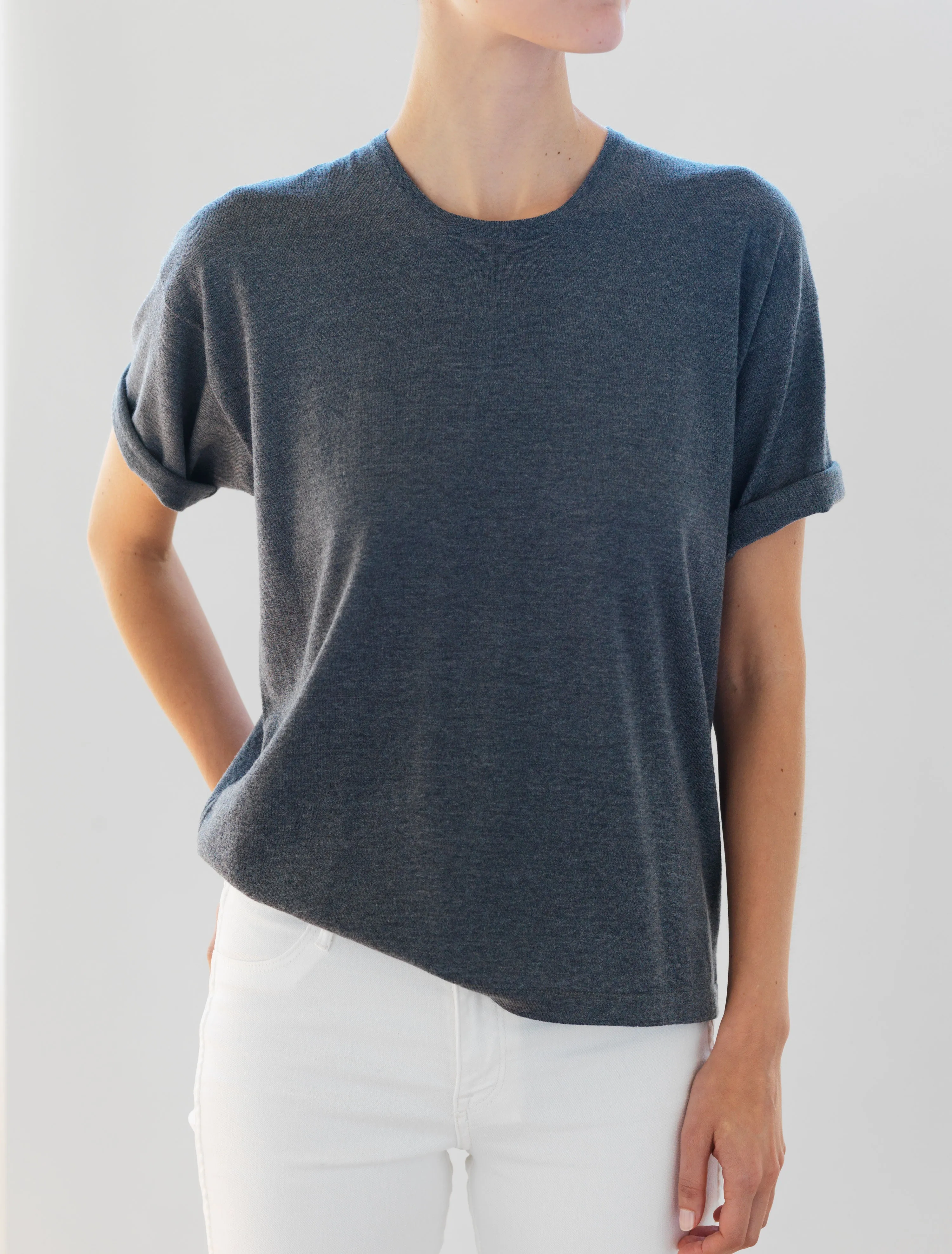 Luxo Knit T Round Neck - Light Charcoal