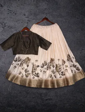 Mehendi Green Dola Silk Floral Lehenga Choli Set with Banglori Blouse | Wedding & Festive Wear