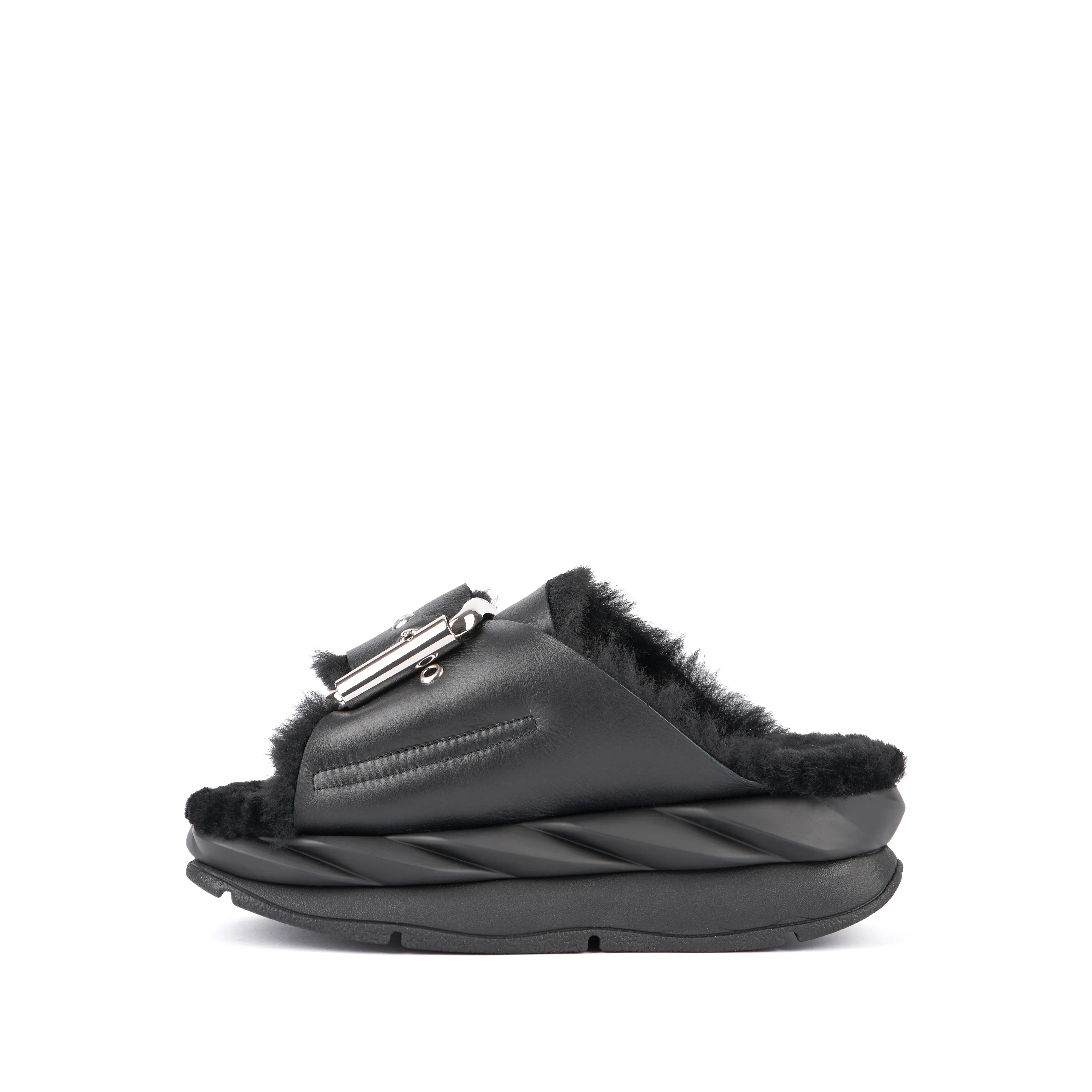 Mellow Shearling Laze Slide | Black Nappa