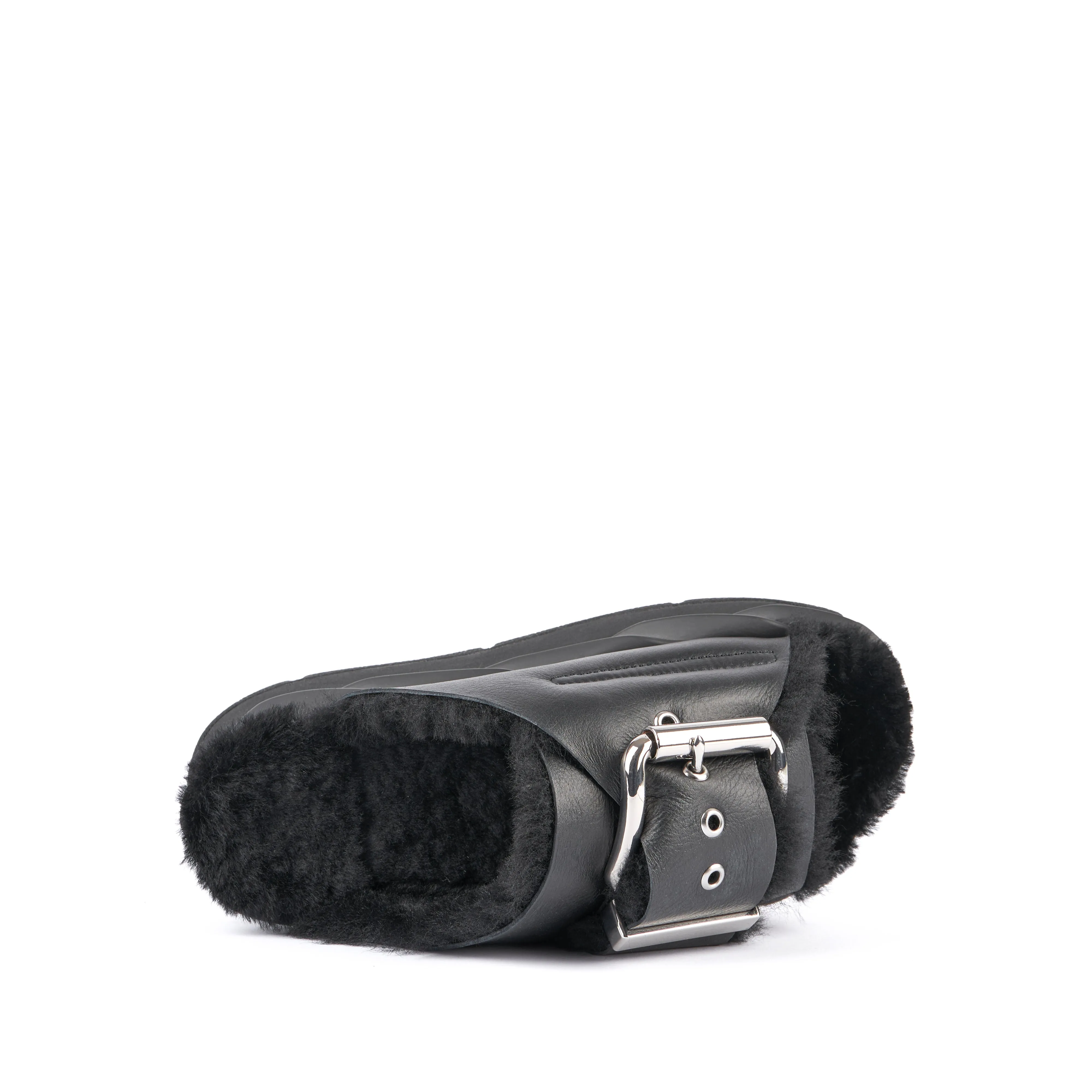 Mellow Shearling Laze Slide | Black Nappa