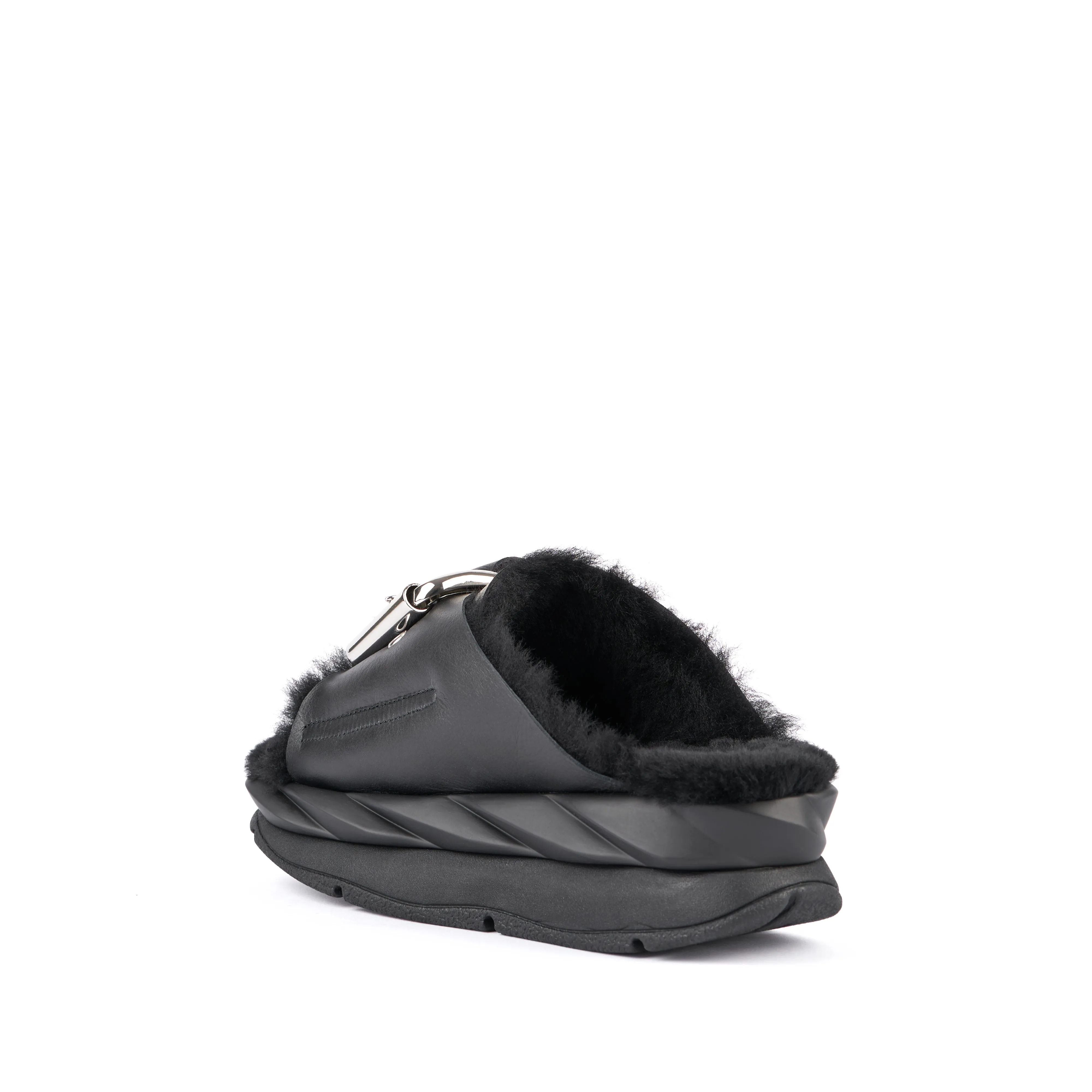 Mellow Shearling Laze Slide | Black Nappa