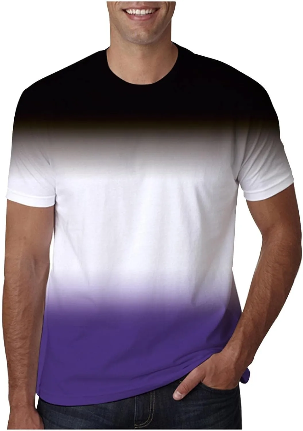 Men's Casual Gradient Color T Shirt Short Sleeve Crew Neck Loose Fit Comfortable Tee Stylish Dating Summer Top Big and Tall