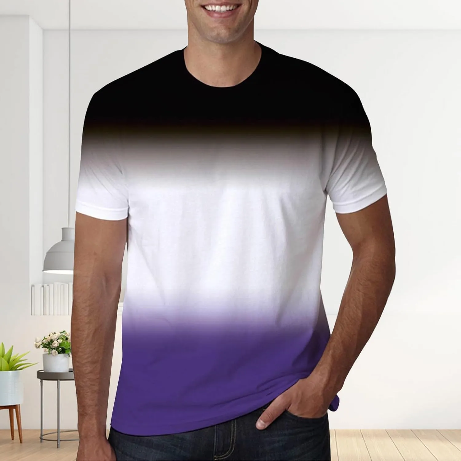 Men's Casual Gradient Color T Shirt Short Sleeve Crew Neck Loose Fit Comfortable Tee Stylish Dating Summer Top Big and Tall