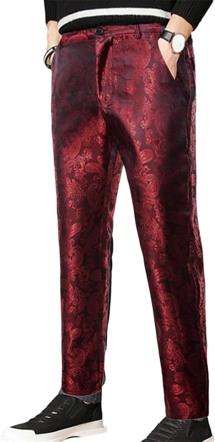 Men's Luxury Gold Dress Pants with Animal Printed Pants Flat Front Party Prom Dress Pants