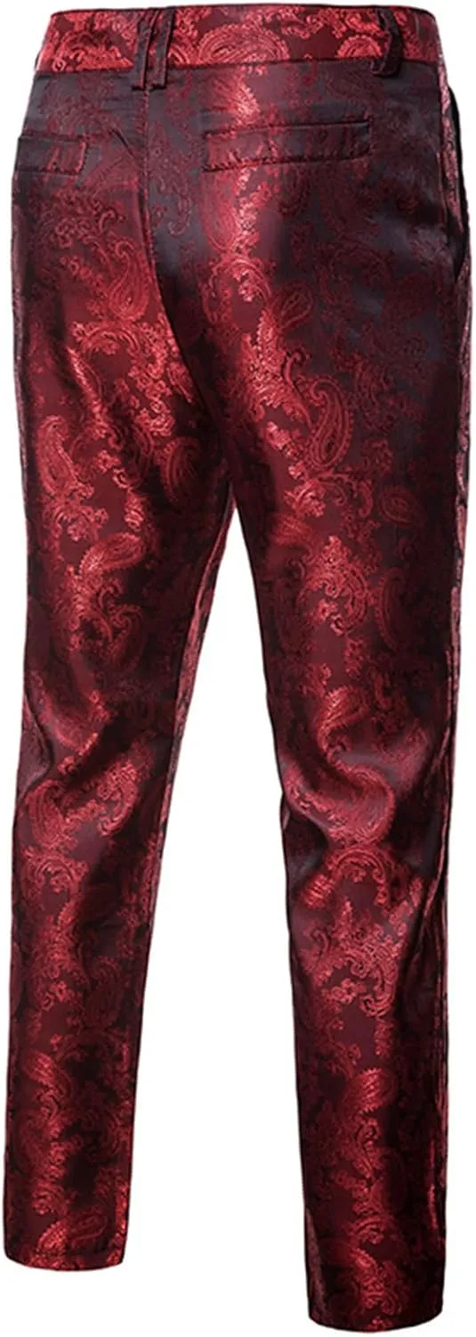 Men's Luxury Gold Dress Pants with Animal Printed Pants Flat Front Party Prom Dress Pants