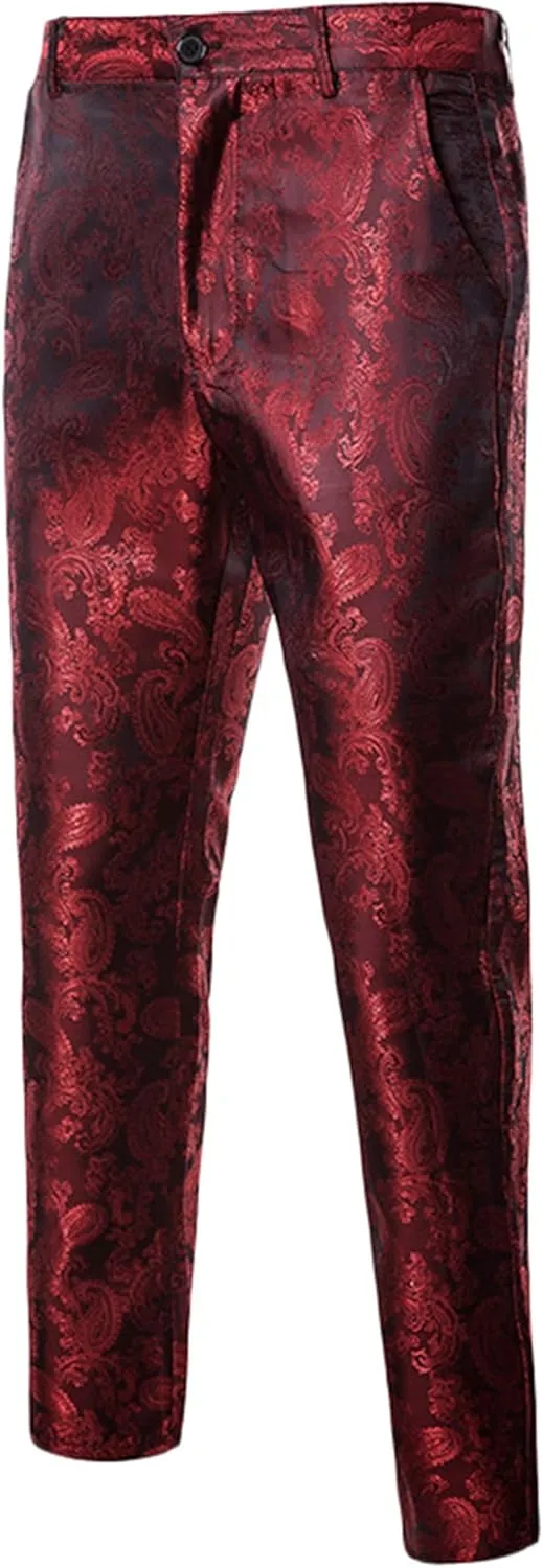 Men's Luxury Gold Dress Pants with Animal Printed Pants Flat Front Party Prom Dress Pants