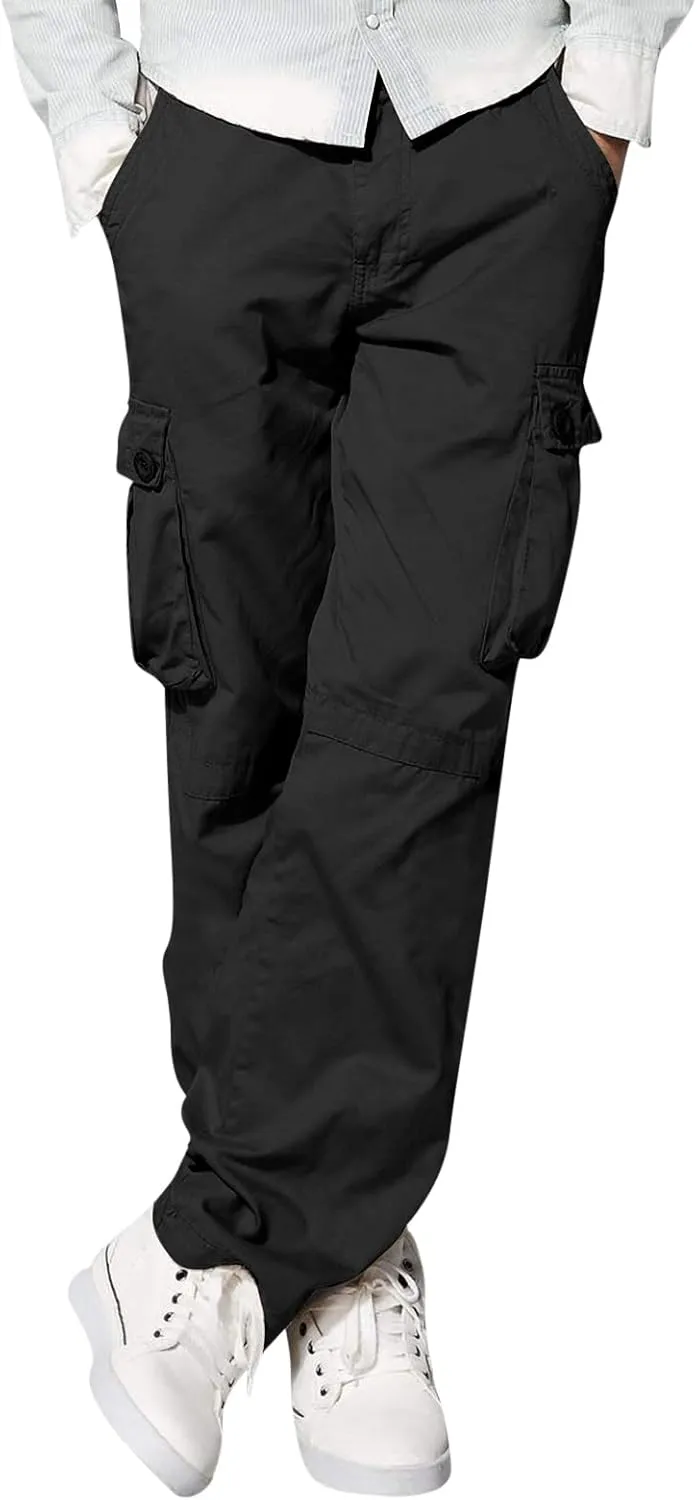 Mens Straight Cargo Pant with Multi-Pocket Outdoor Camping Hiking Pants Plus Size Casual Loose Trousers