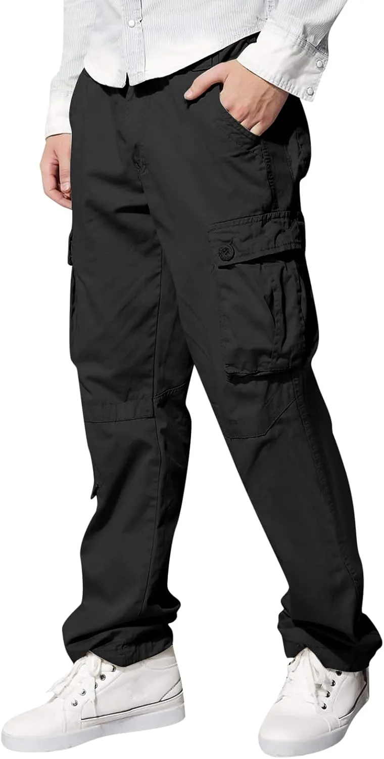 Mens Straight Cargo Pant with Multi-Pocket Outdoor Camping Hiking Pants Plus Size Casual Loose Trousers