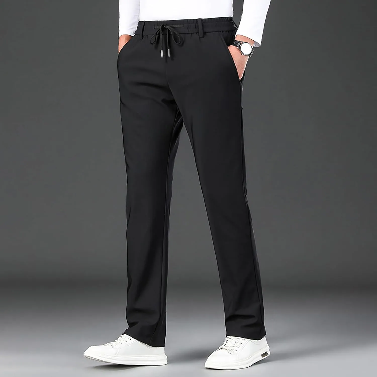 Men's Straight Leg Casual Pants Elastic Lightweight Breathable Drawstring Relaxed Daily Comfy Work Street Travel