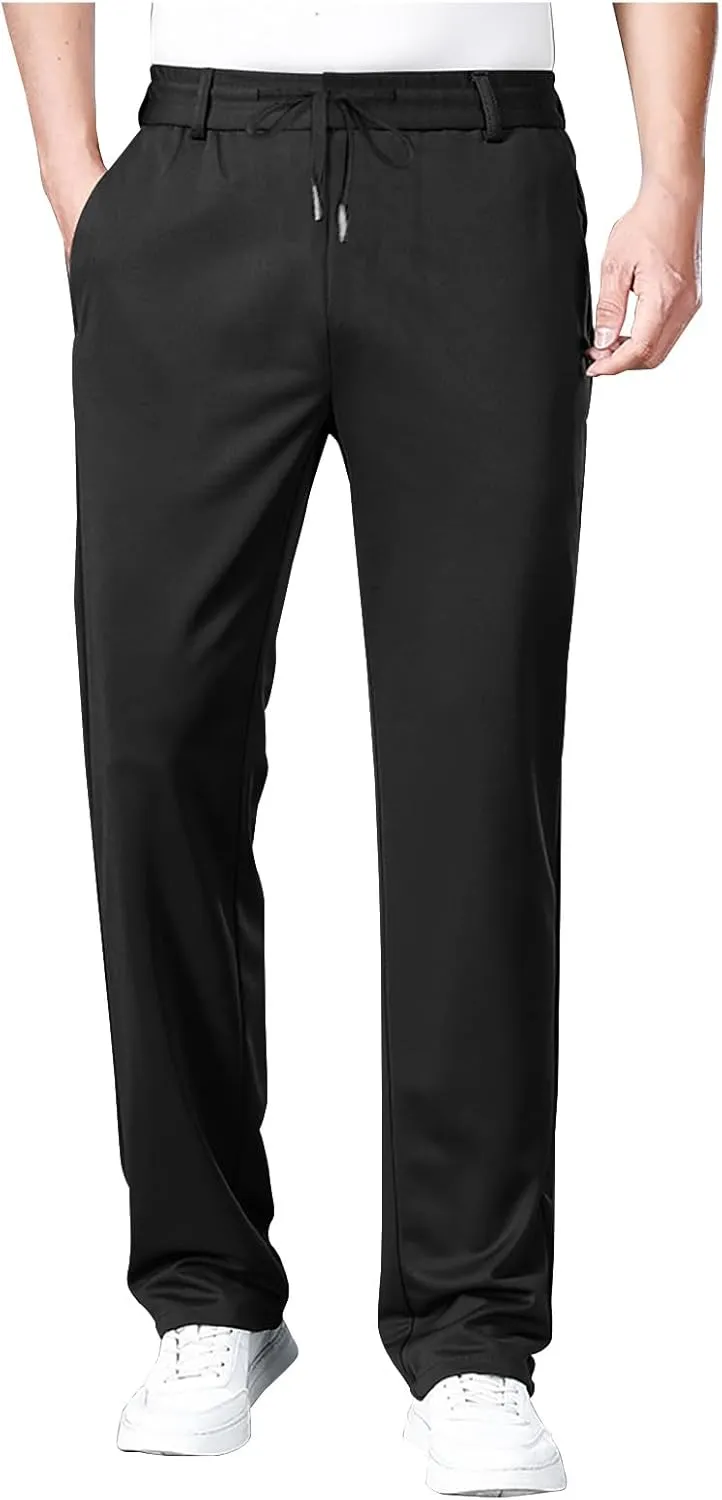 Men's Straight Leg Casual Pants Elastic Lightweight Breathable Drawstring Relaxed Daily Comfy Work Street Travel