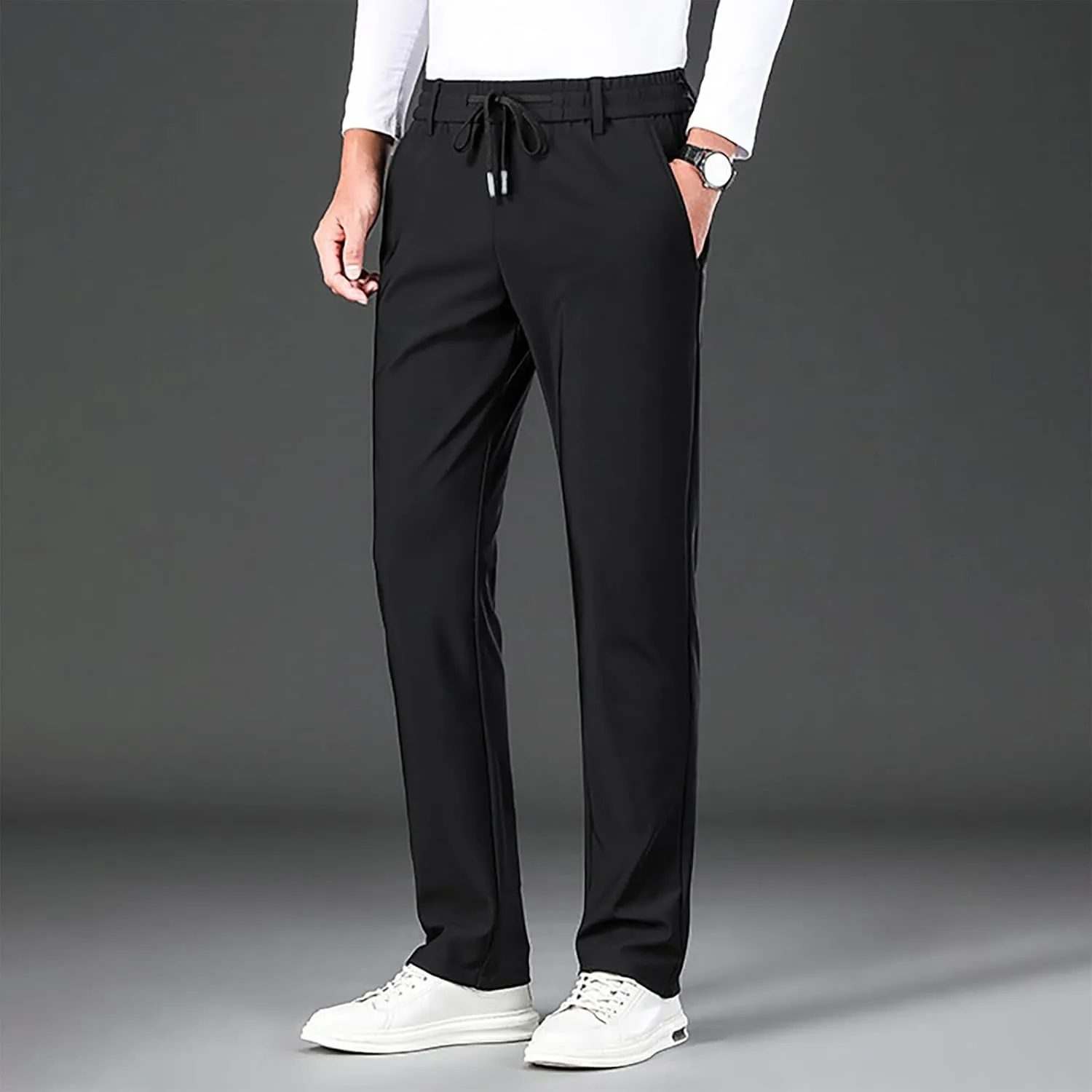 Men's Straight Leg Casual Pants Elastic Lightweight Breathable Drawstring Relaxed Daily Comfy Work Street Travel