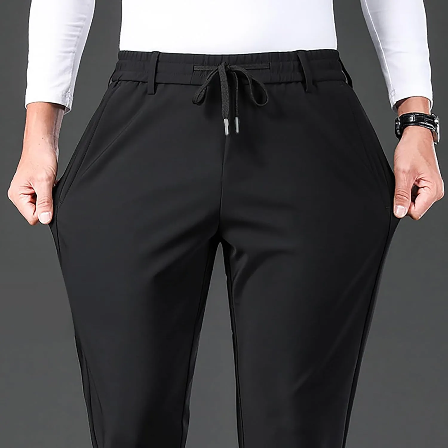 Men's Straight Leg Casual Pants Elastic Lightweight Breathable Drawstring Relaxed Daily Comfy Work Street Travel