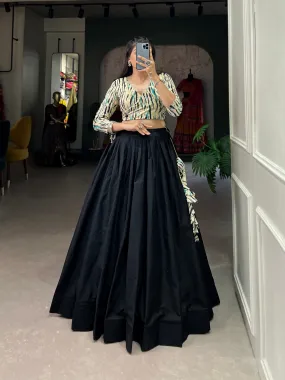 Navy Blue Cotton Lehenga Co-Ord Set with Shibori Print Blouse