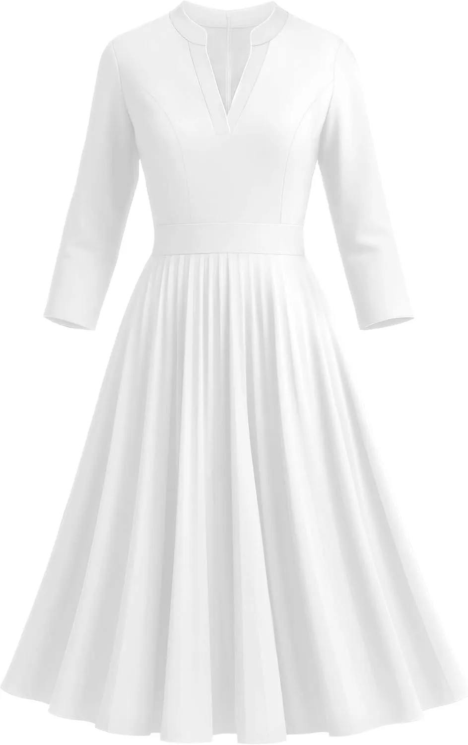 Nmoder Midi Dresses for Women Semi Formal Cocktail Pleated A-Line Casual V Neck 3/4 Sleeve Church Elegant Dress