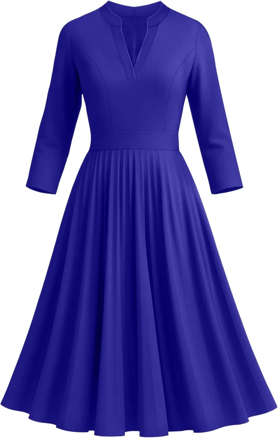 Nmoder Midi Dresses for Women Semi Formal Cocktail Pleated A-Line Casual V Neck 3/4 Sleeve Church Elegant Dress