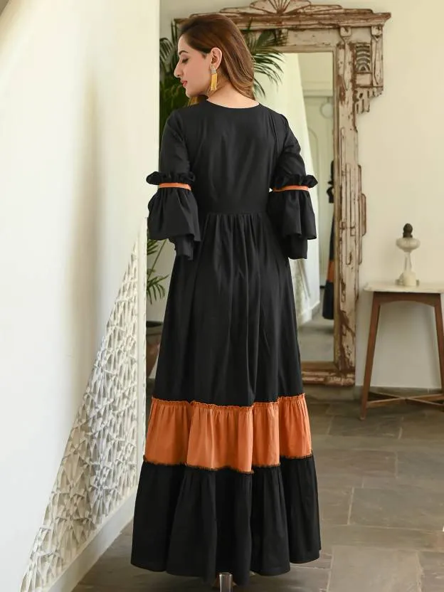 Noir Elegance Colorblock Gown