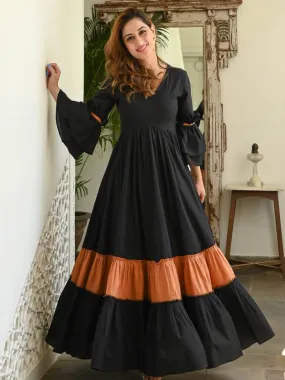 Noir Elegance Colorblock Gown