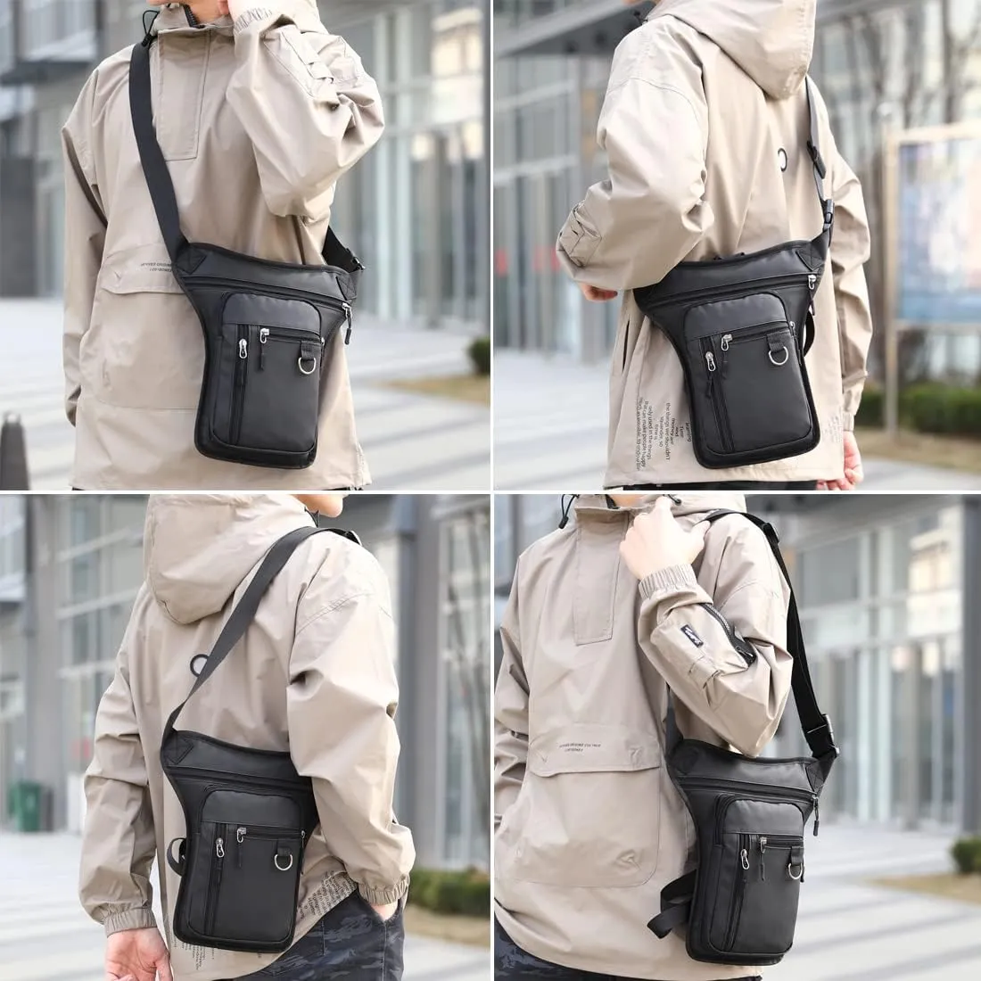 Outdoor Nylon Drop Leg Bag Pouch Tactical Waist Bag for Men Women Fanny Thigh Pack Rig Military Motorcycle Utility Cycling Camping Hiking Hip Pouch Black