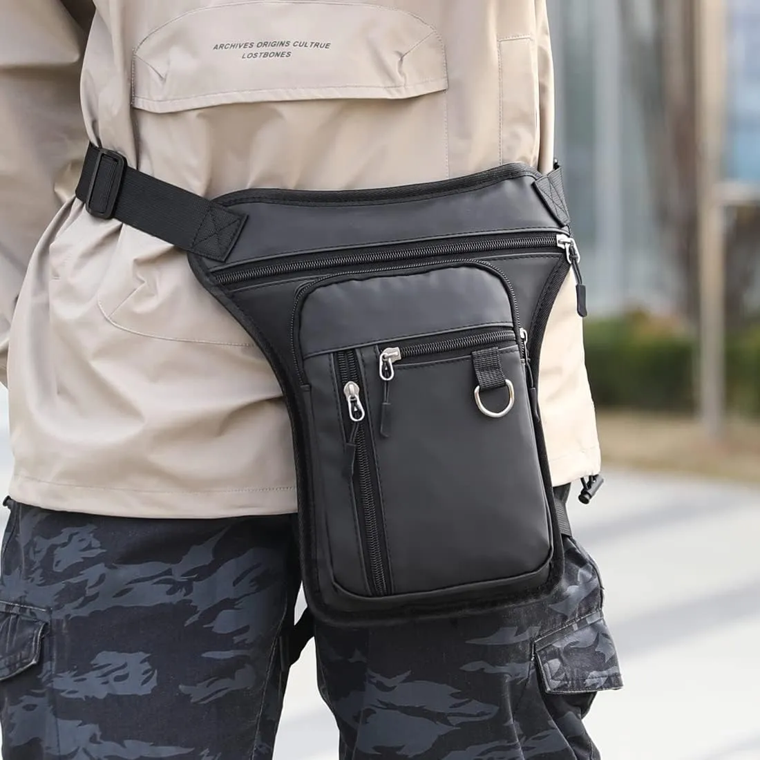 Outdoor Nylon Drop Leg Bag Pouch Tactical Waist Bag for Men Women Fanny Thigh Pack Rig Military Motorcycle Utility Cycling Camping Hiking Hip Pouch Black