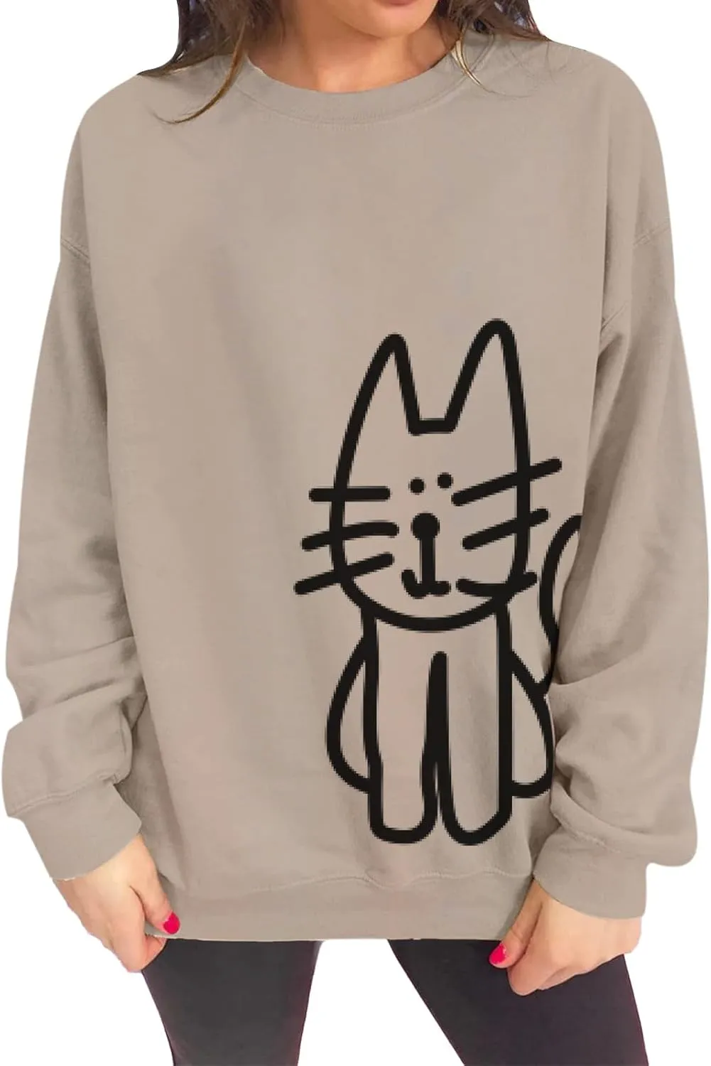 Oversized Sweatshirt for Women Cat Graphic Cute Sweatshirts Crewneck Casual Long Sleeve Shirts Pullover Top Tshirt