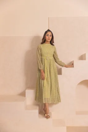 PASTEL GREEN PLEATED MAXI