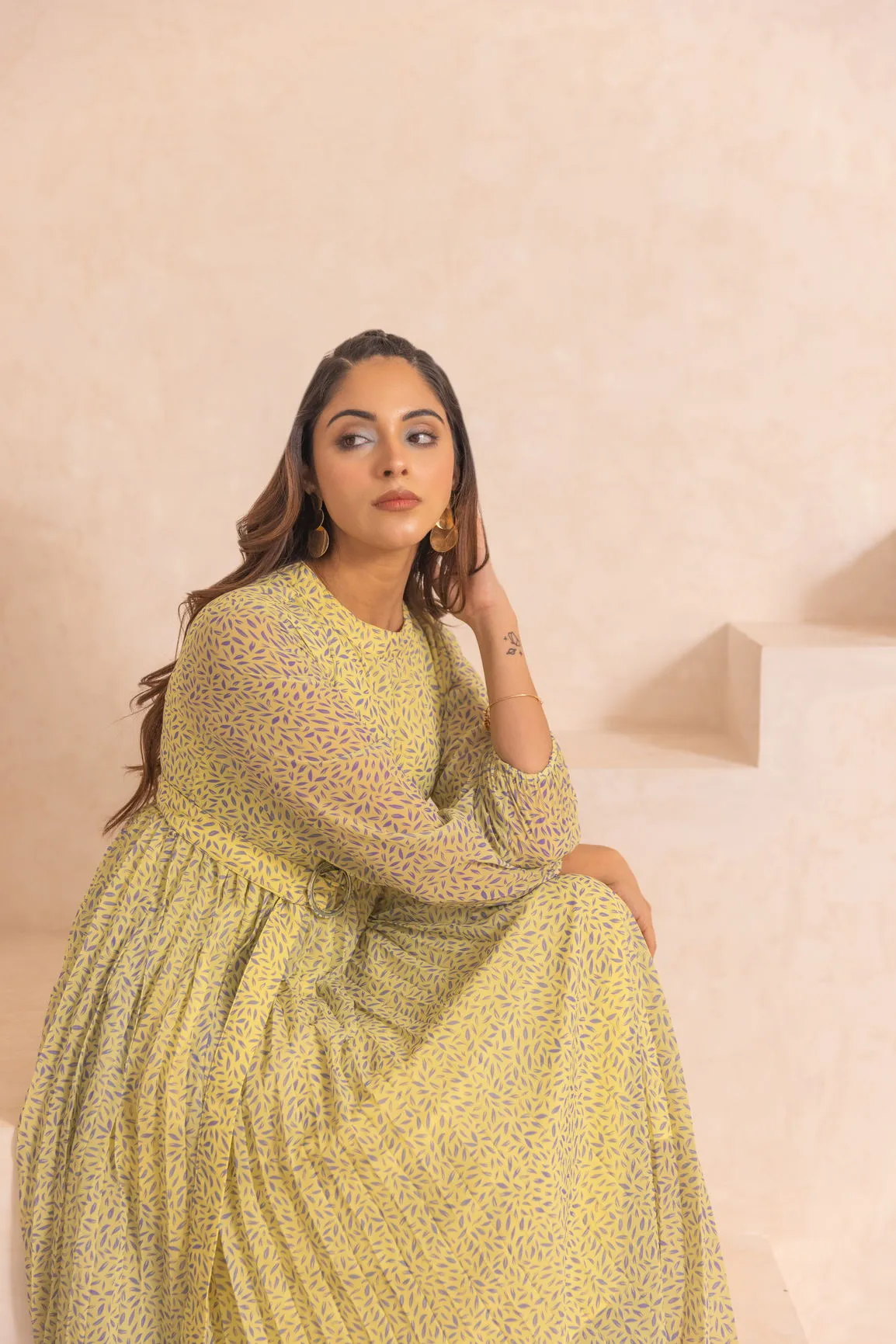 PASTEL GREEN PLEATED MAXI