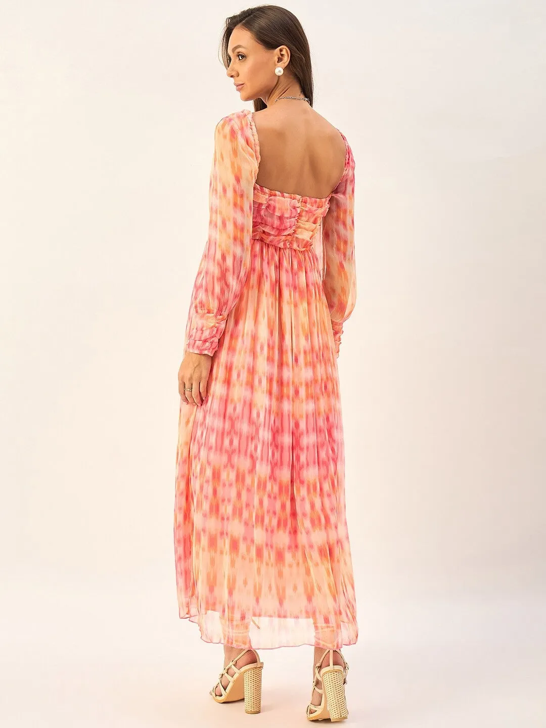 Pink Ethnic Motifs  Round Neck Maxi