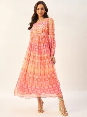 Pink Ethnic Motifs  Round Neck Maxi