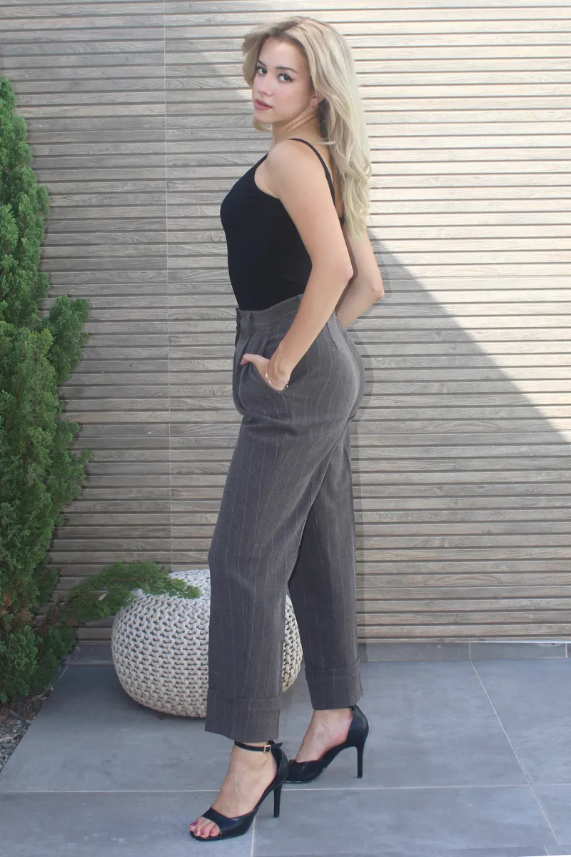 Pinstriped Tapered Tailored Pants