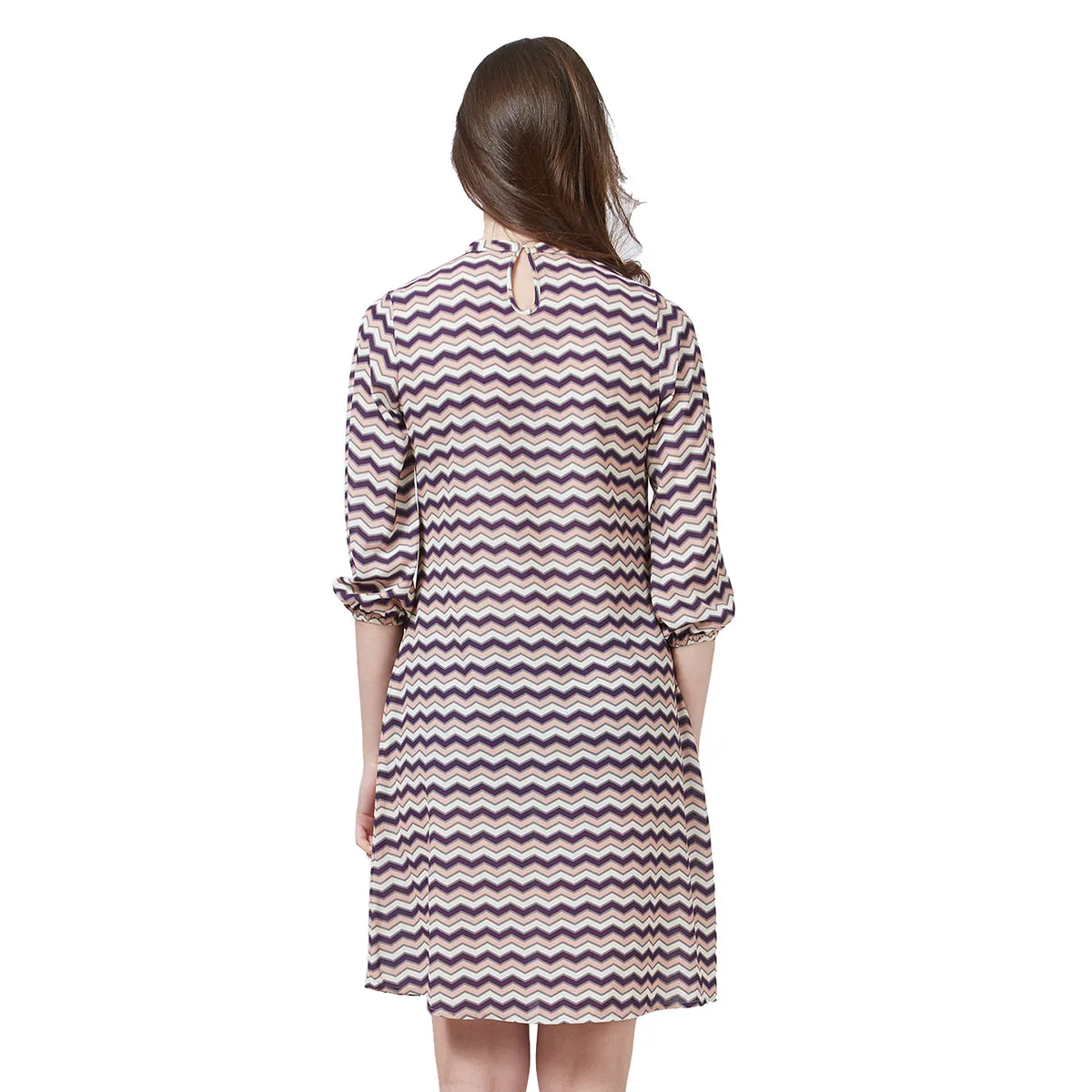 Purple Stripe Choker Neck Dress