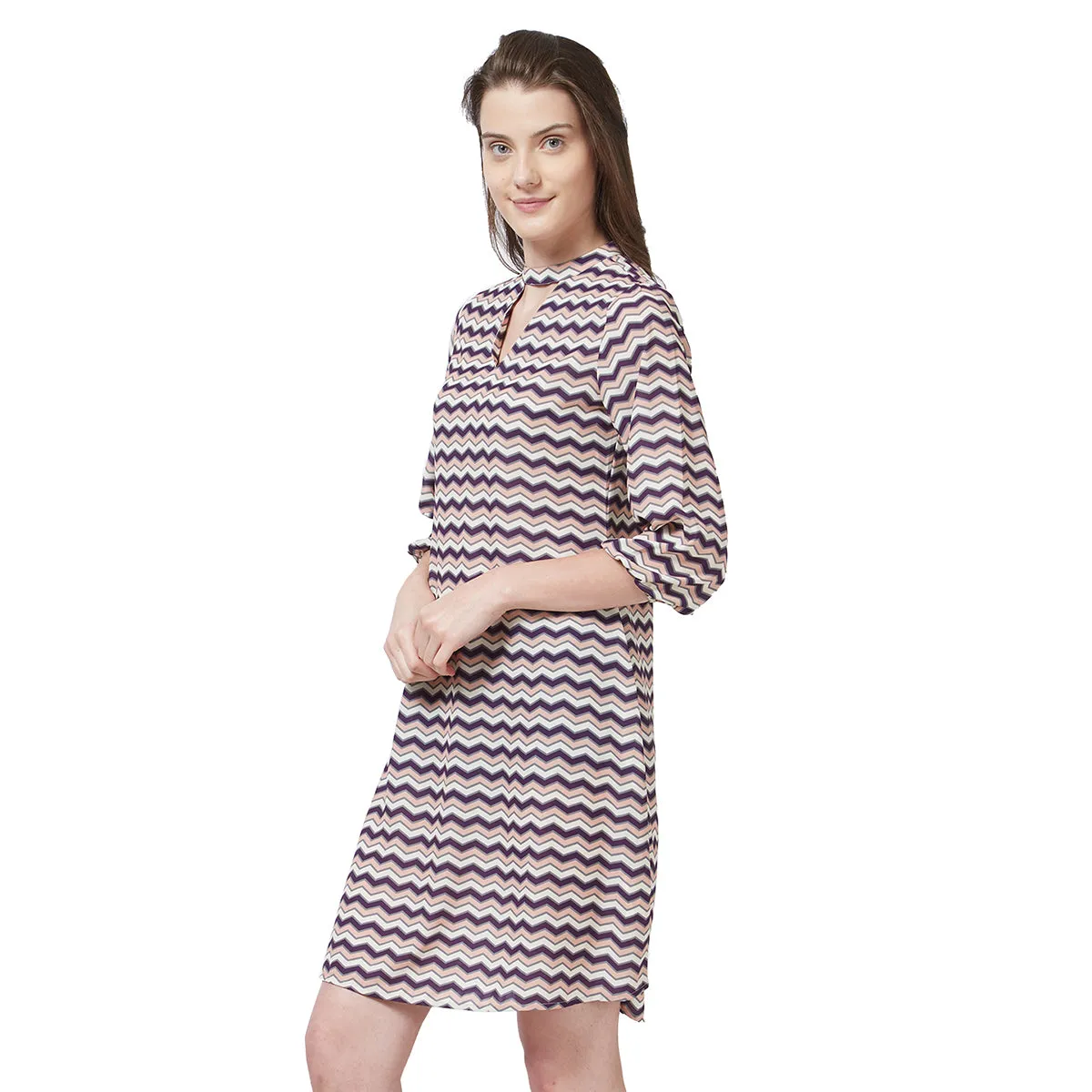 Purple Stripe Choker Neck Dress