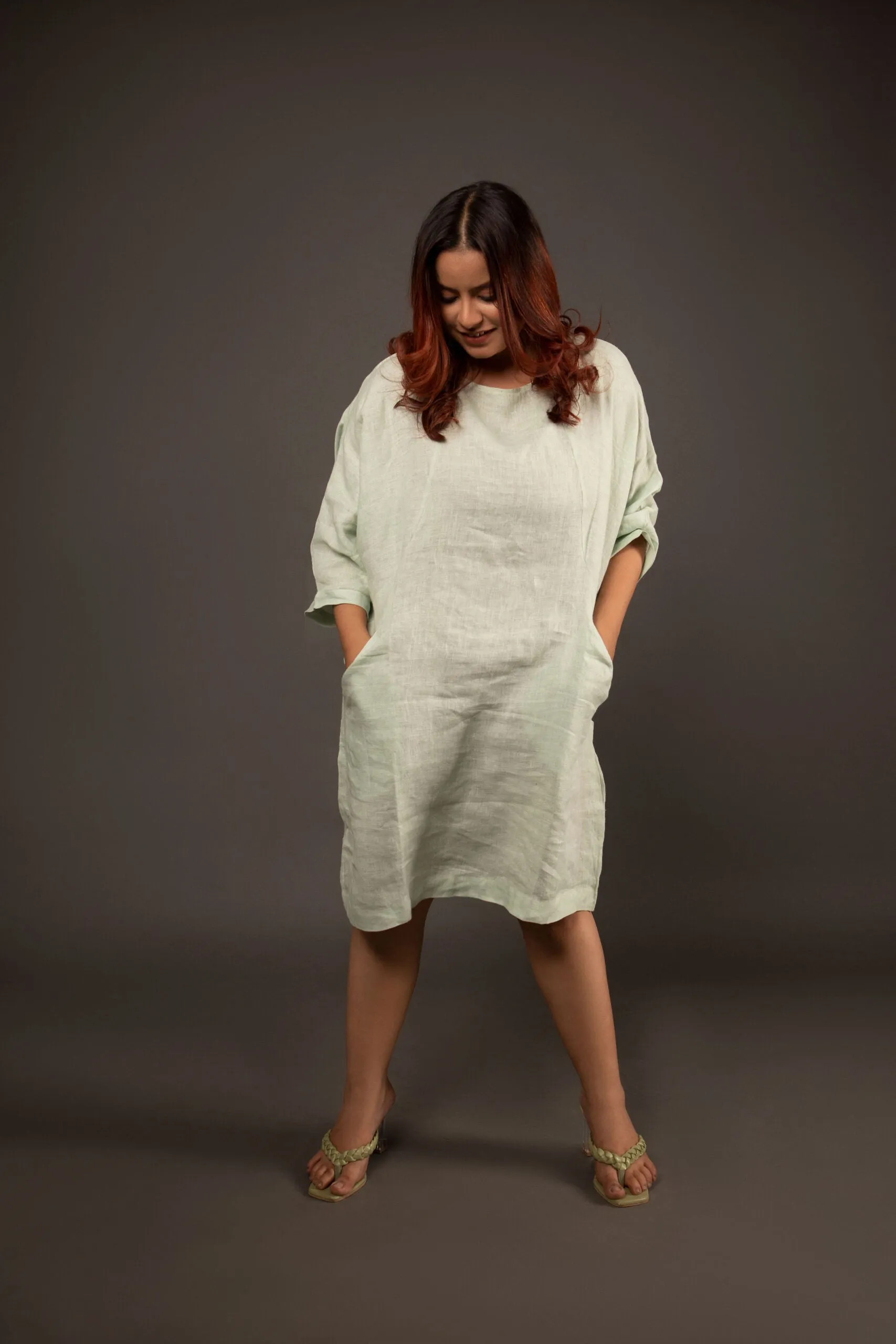 Relaxed Fit Linen Dress in Sage Green