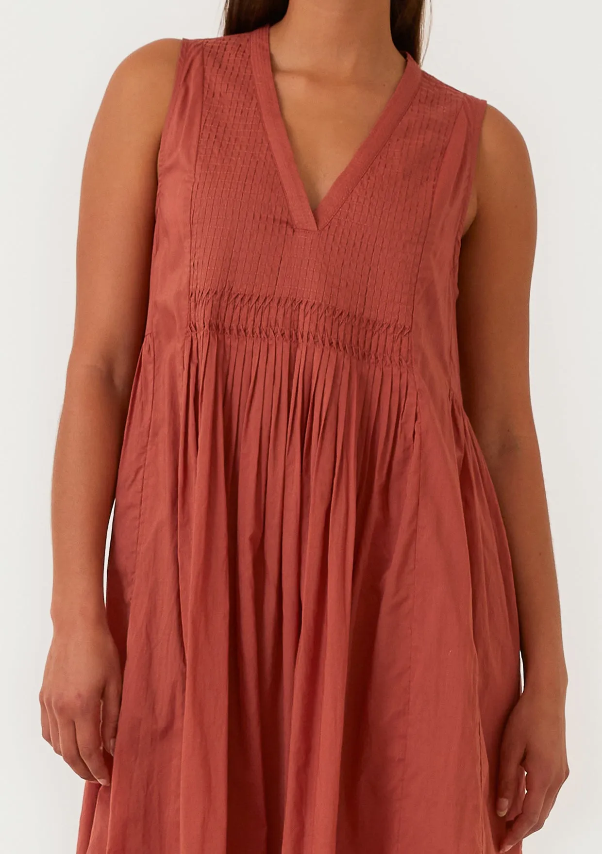 Relaxed Fit Pleated V Neck Maxi Dress