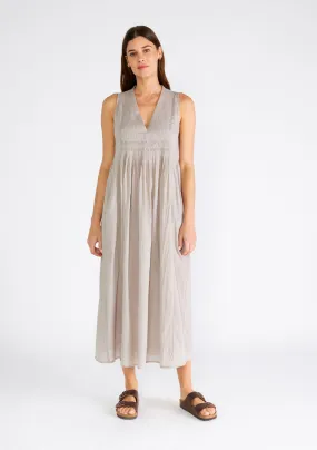 Relaxed Fit Pleated V Neck Maxi Dress
