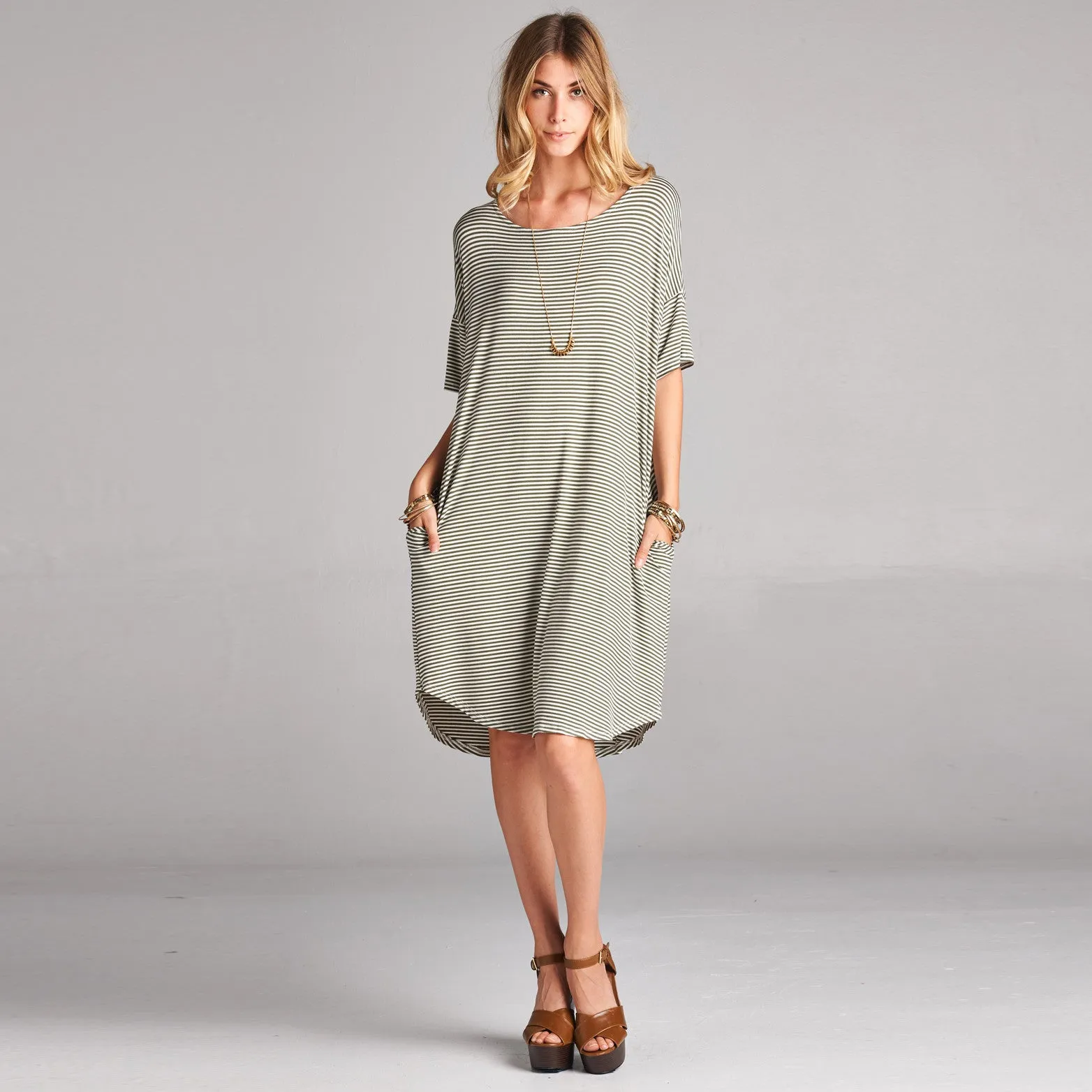 Relaxed Fit Striped Dress with Pockets