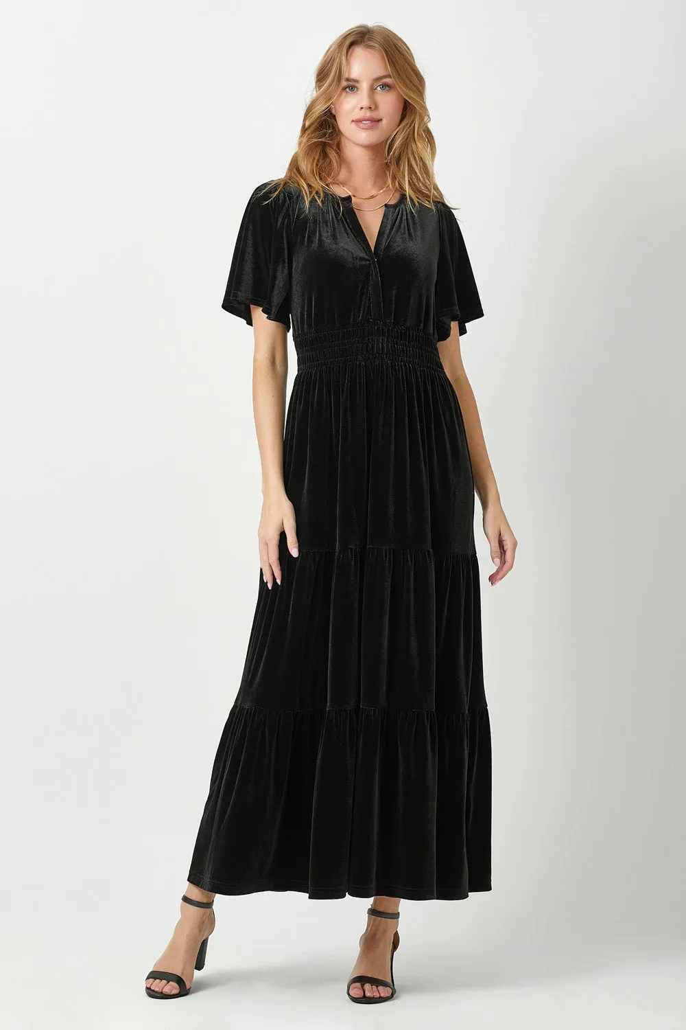 Ruffle Sleeve Velvet Maxi