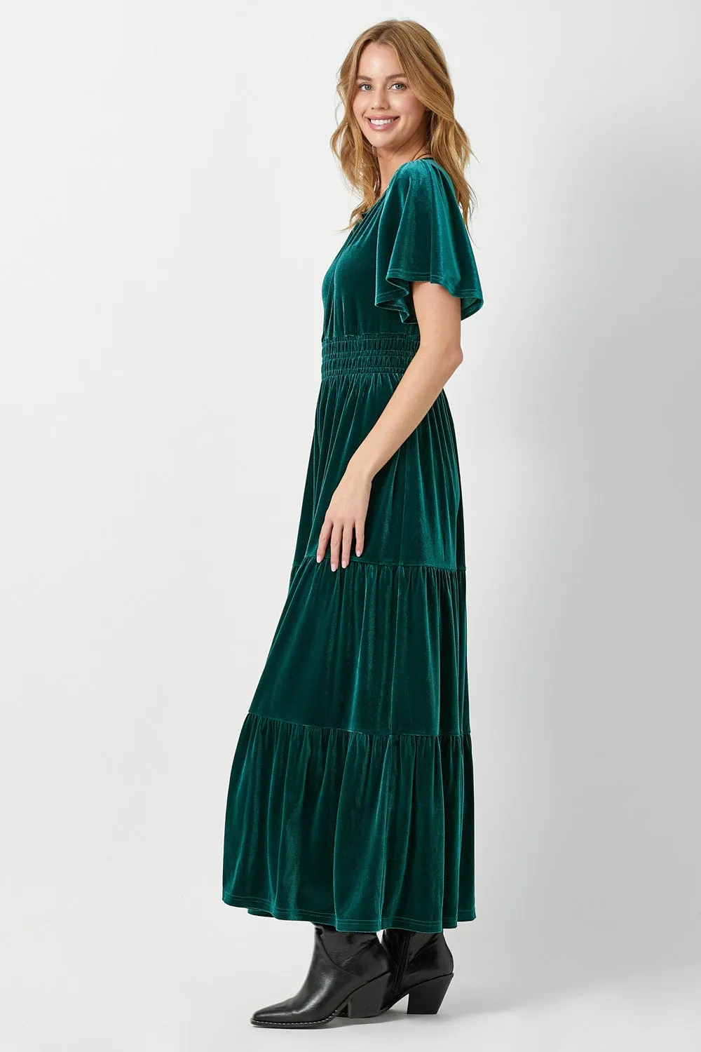 Ruffle Sleeve Velvet Maxi