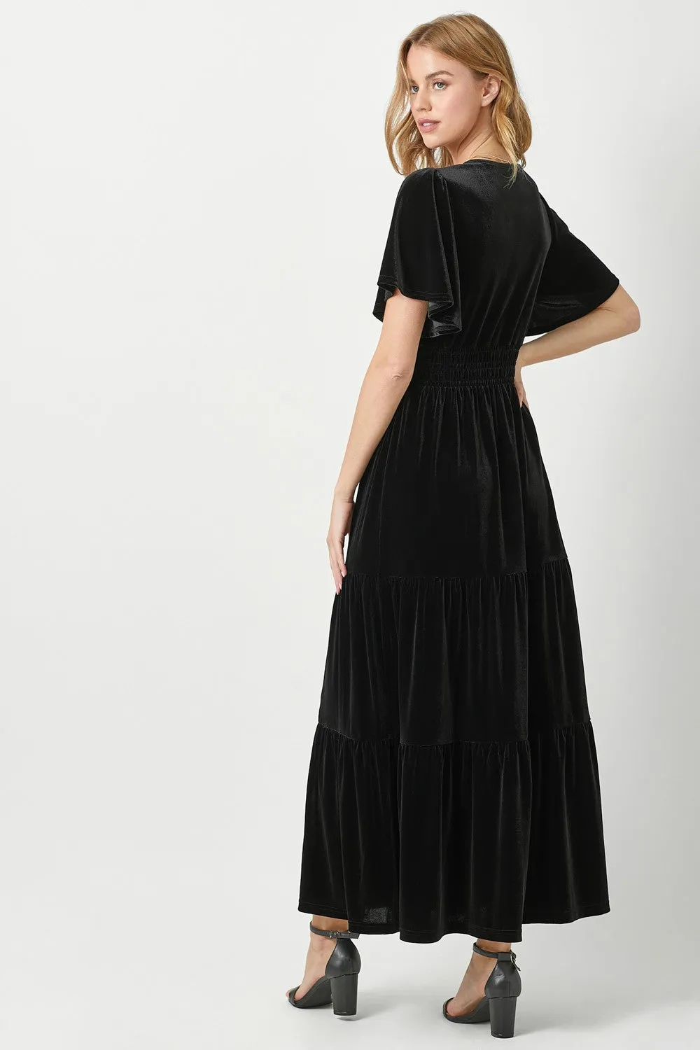 Ruffle Sleeve Velvet Maxi