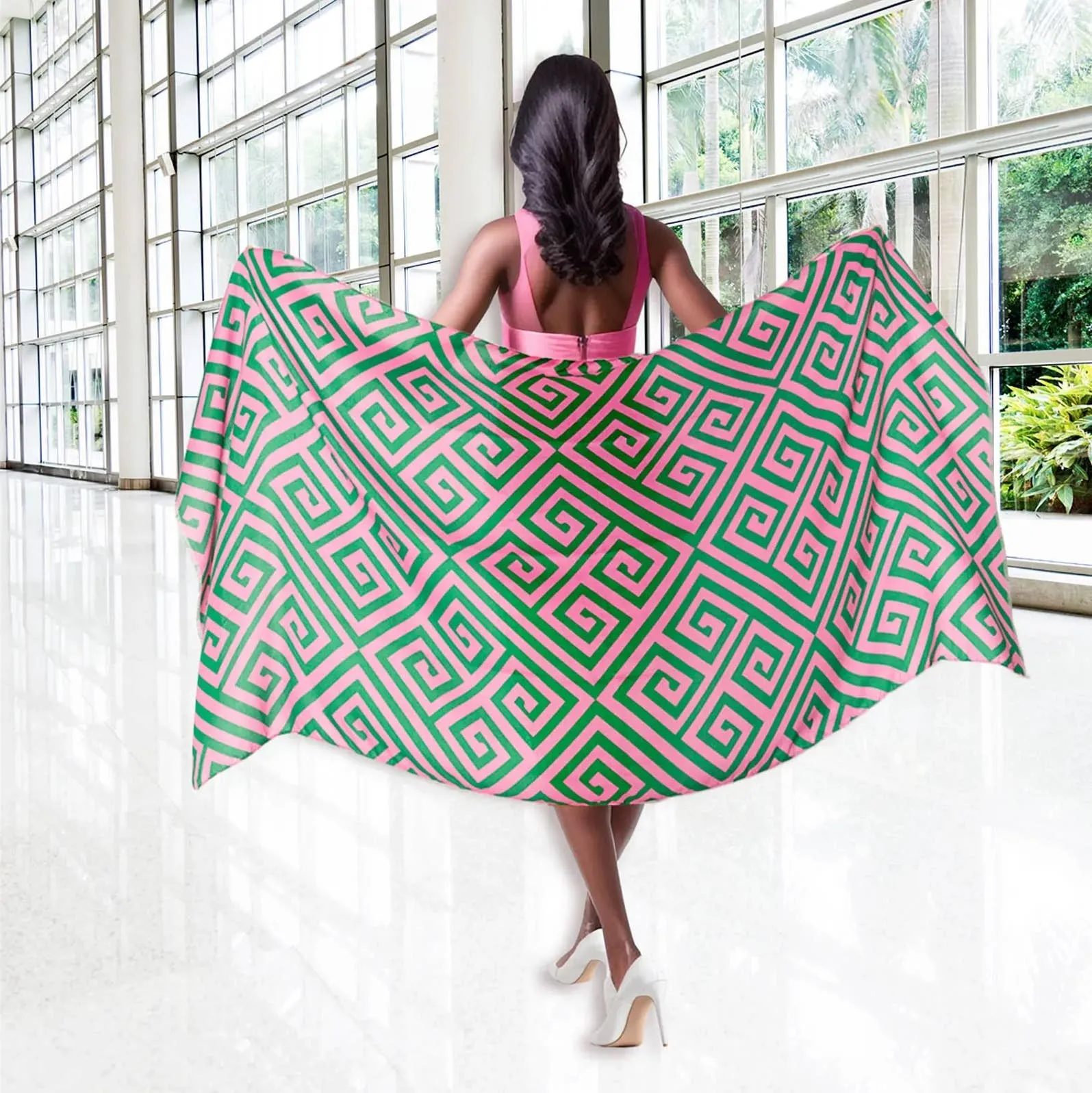 Scarf Wrap Grecian Print Pink Green for Women