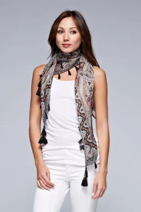 Silk Scarf With Tassel Trim