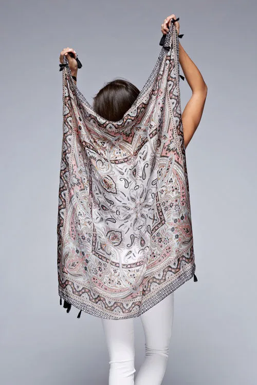 Silk Scarf With Tassel Trim