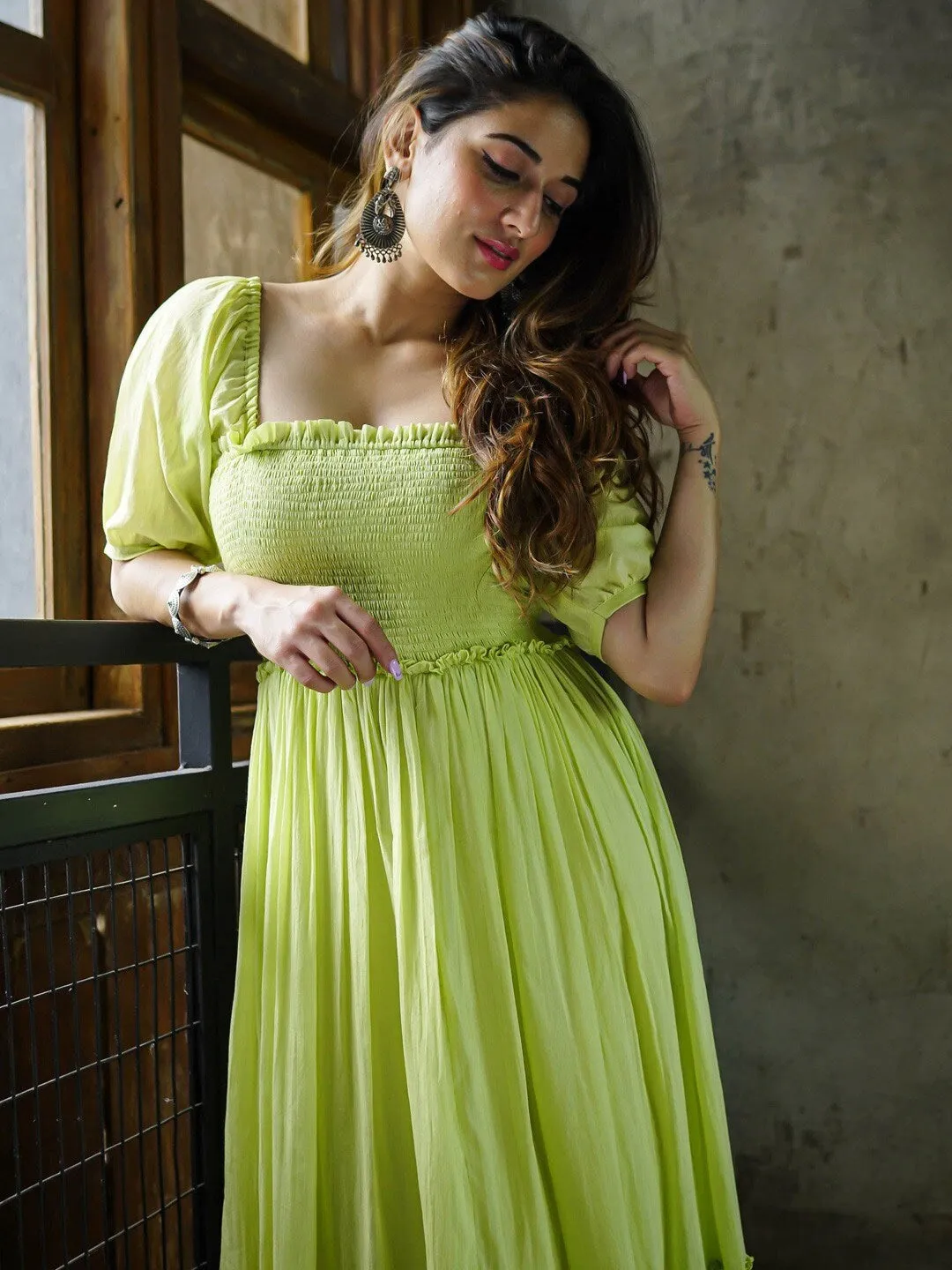 Smocked Square Neck Maxi Dress