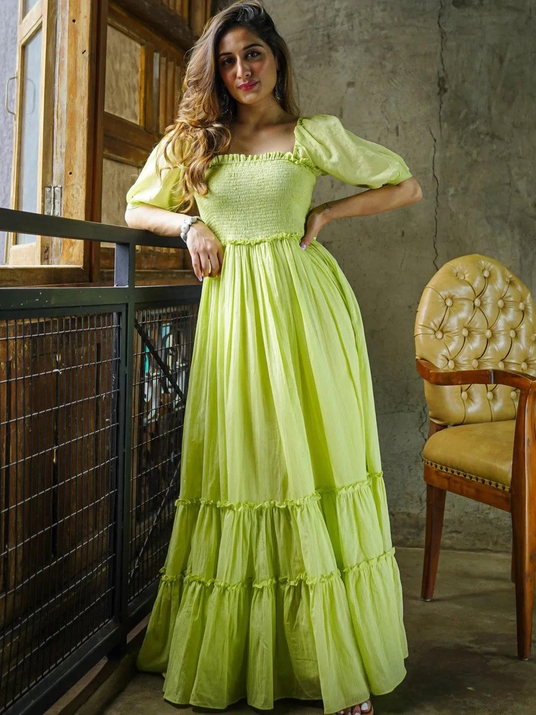 Smocked Square Neck Maxi Dress
