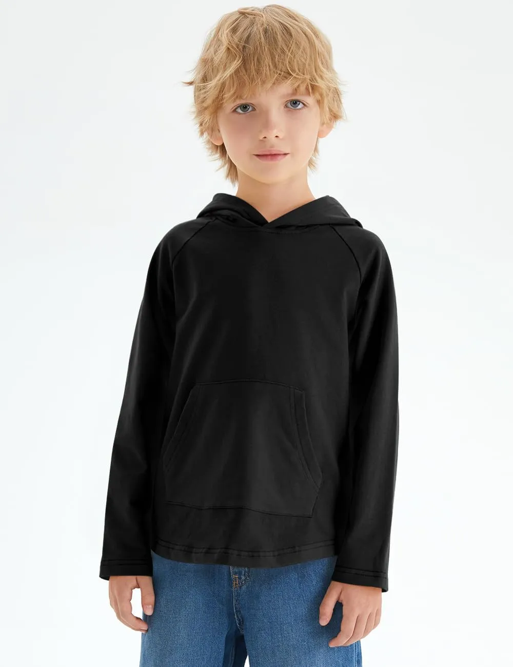 Spring&Gege Boys Light Weight Long Sleeve Hooded T-shirt Casual Solid Pullover Hoodie with Pocket