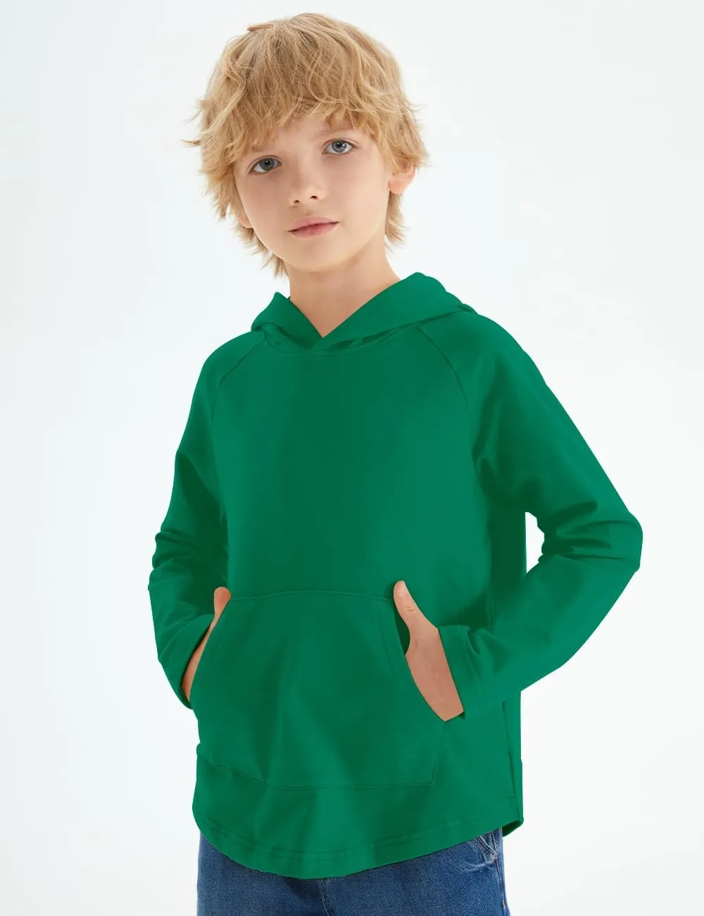 Spring&Gege Boys Light Weight Long Sleeve Hooded T-shirt Casual Solid Pullover Hoodie with Pocket