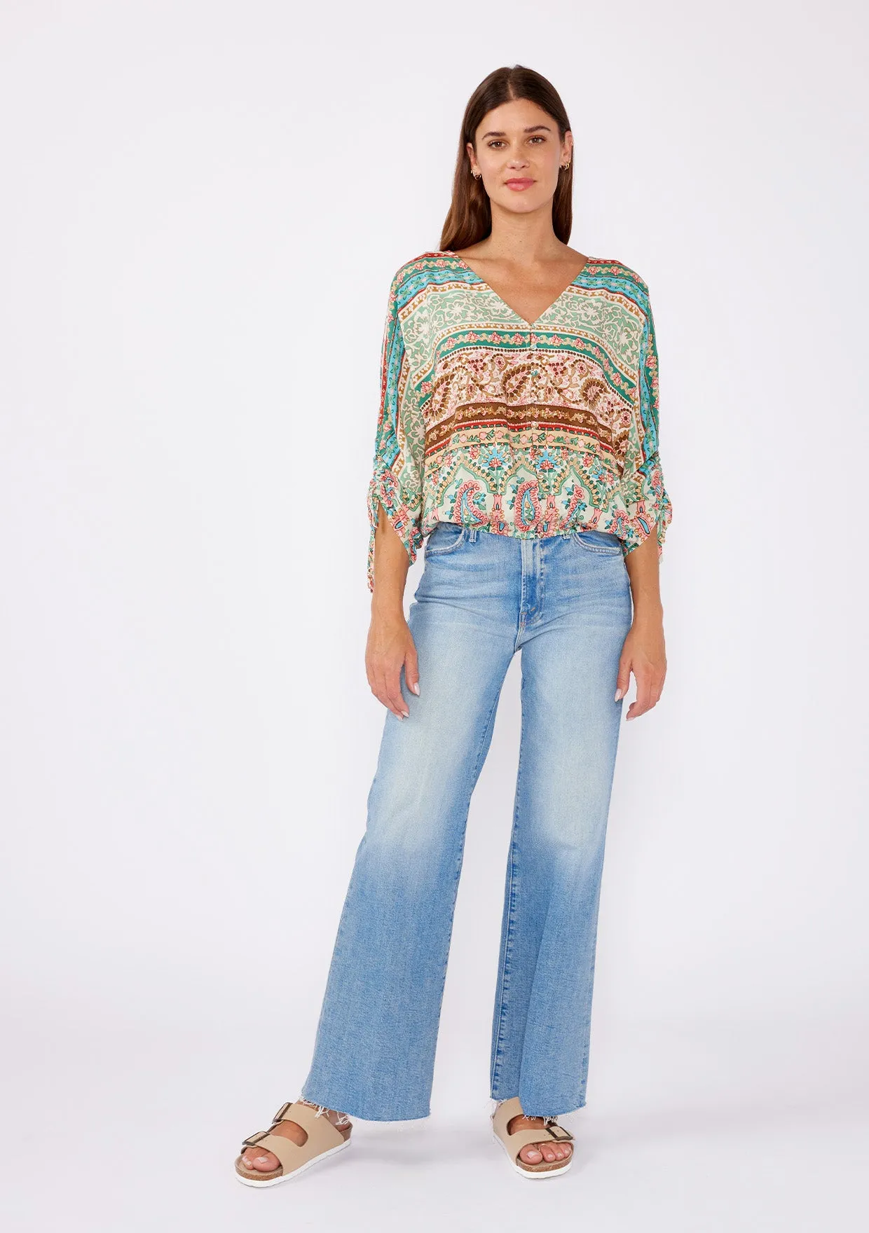 Striped Paisley V-Neck Blouse