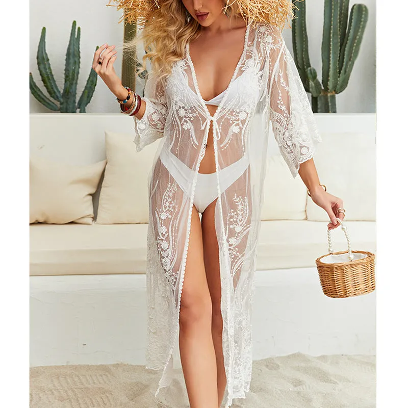 TastyHottie - Ivory Enchantress Lace Maxi Kimono Gown